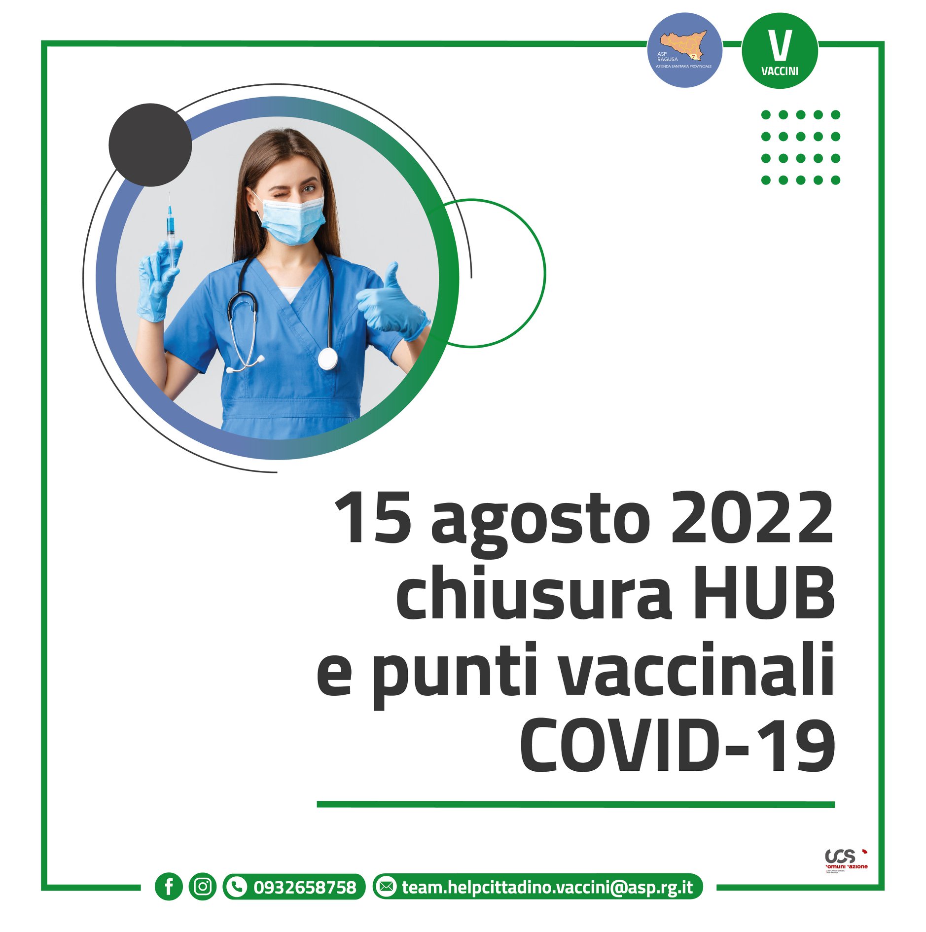 ASP - Sospensione attività hub vaccinali Covid per il 15 agosto